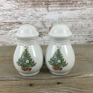 Vintage Christmas Tree Salt & Pepper Shakers Stoneware 3.75" Tall Holiday Decor